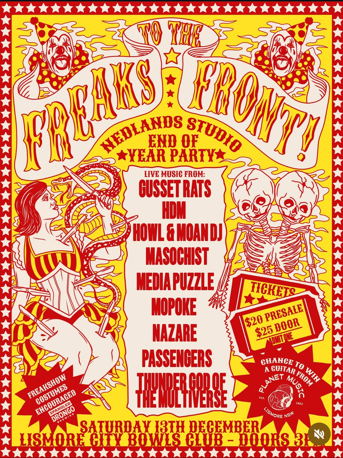 Freaks to the Front - Nedlands Studio Party ft. Gusset Rats + HDM + Howl and Moan DJ + Masochist +Media Puzzle + Mopoke + Nazare + Passengers + Thunder God of the Multiverse  