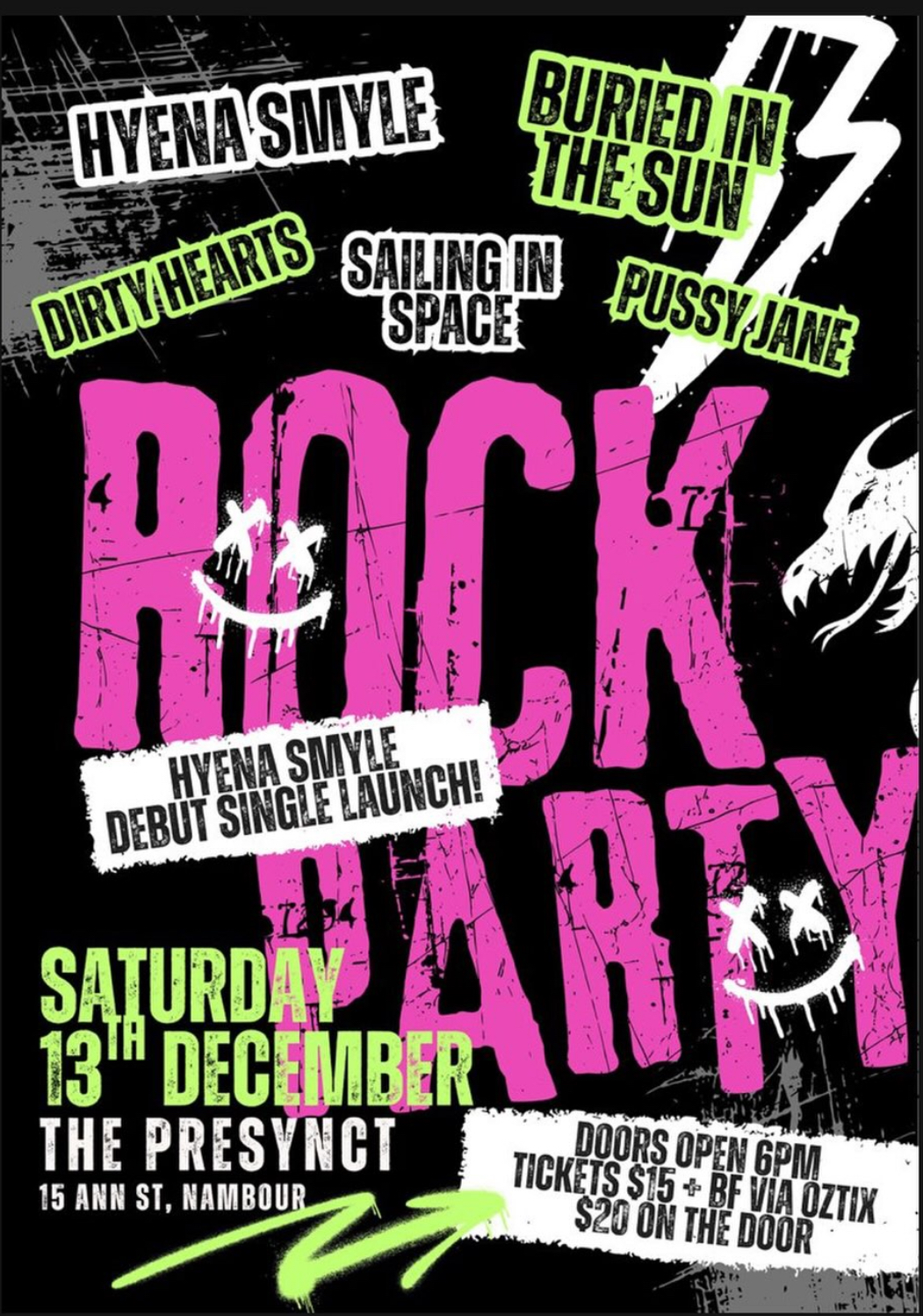 Rock Party ft. Hyena Smyle, Buried in the Sun, Dirty Hearts, Sailing in Space and Pussy Jane