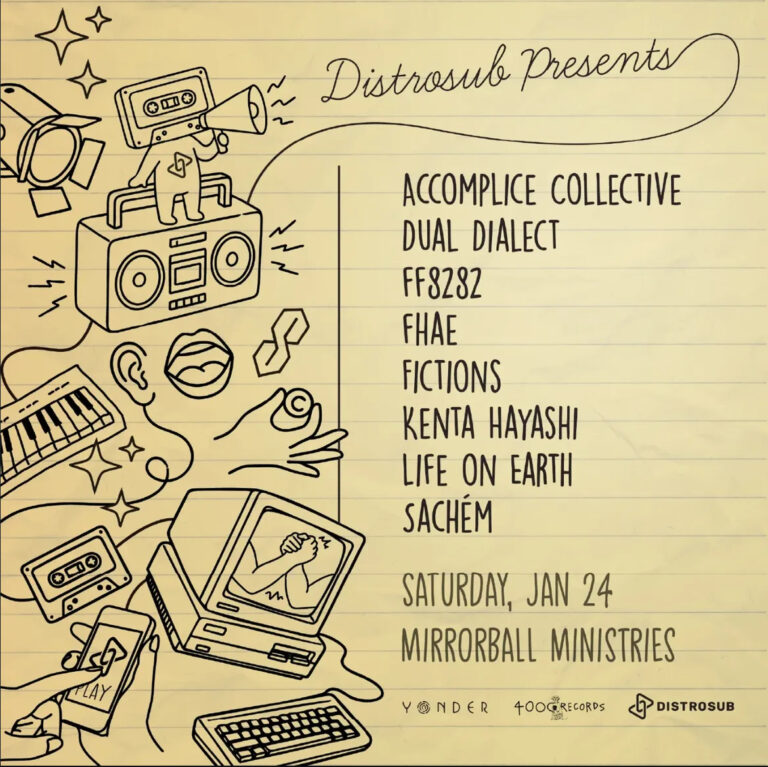 Distrosub ft. Accomplice Collective, Dual Dialect,  ff8282, fhae, Fictions, Kenta Hayashi, Life on Earth and Sachem