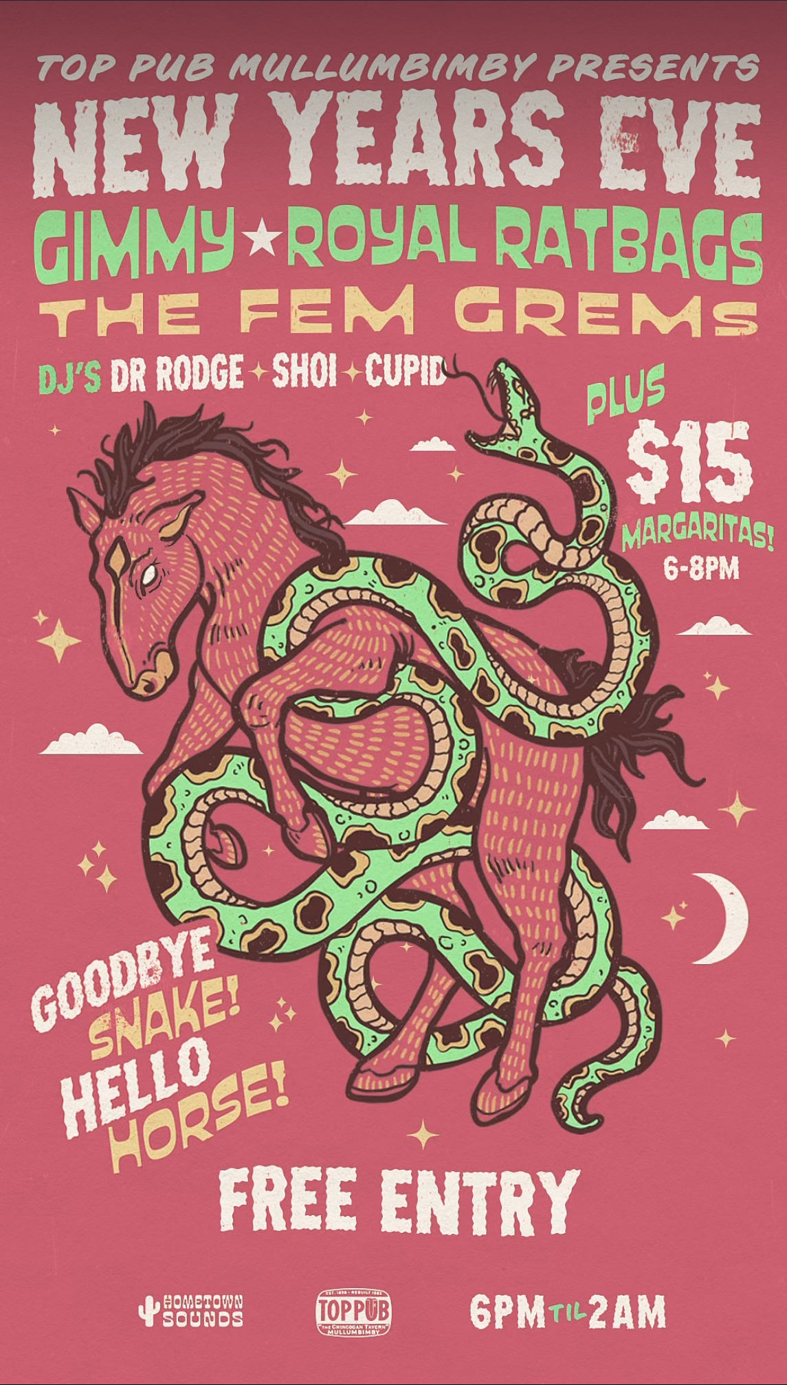 NYE: Gimmy + Royal Ratbags + The Fem Grems + DJs Rodge + Shoi + Cupid (FREE)