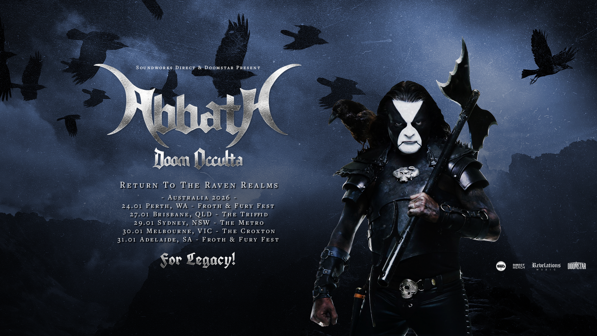 ABBATH DOOM OCCULTA ‘Return to the Raven Realms’ Aus Tour with guests WEREWOLVES and BASTARDIZER