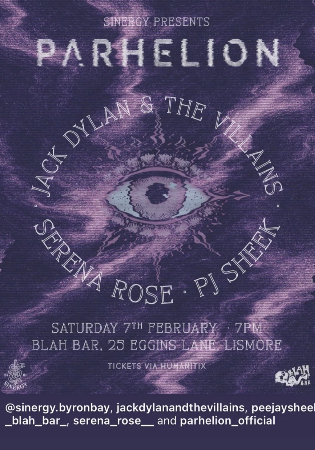 SINERGY PRESENTS - PARHELION + JACK DYLAN & THE VILLAINS + SERENA ROSE + PJ SHEEK 