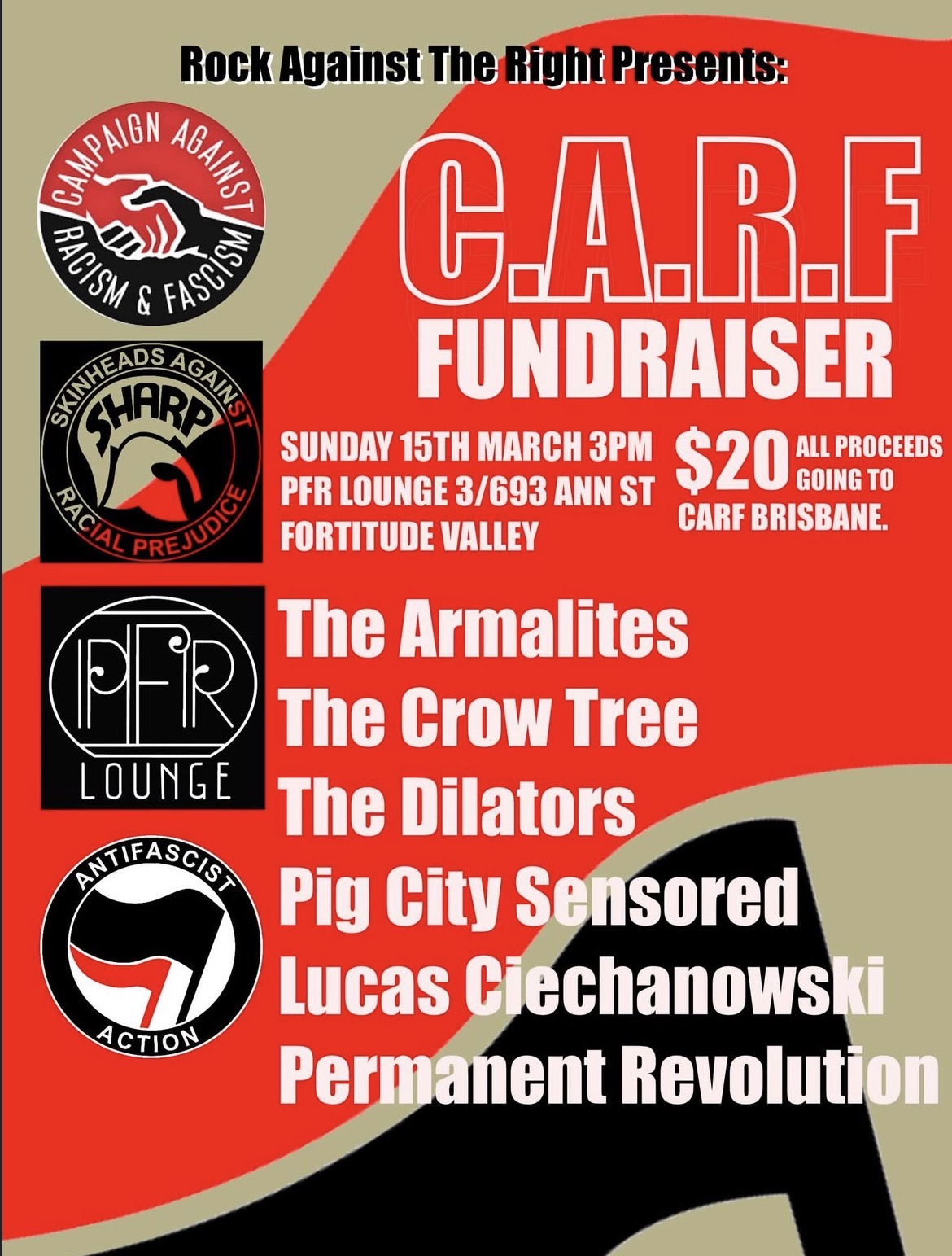 C.A.R.F Fundraiser ft. The Armalites, The Crow Tree, The Dilators, Pig City Censored, Lucas Ciechanowski and Permanent Revolution