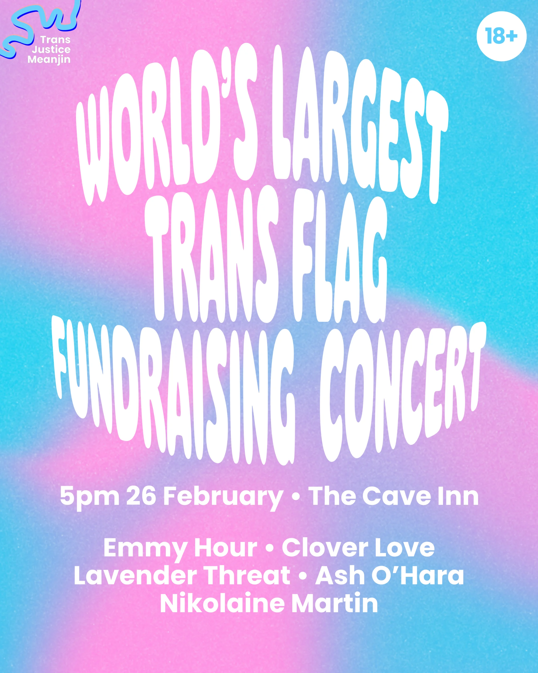 World’s Largest Trans Flag Fundraising Concert ft. Emmy Hour + Clover Love + Lavender Threat + Ash O’Hara + Nikolaine Martin