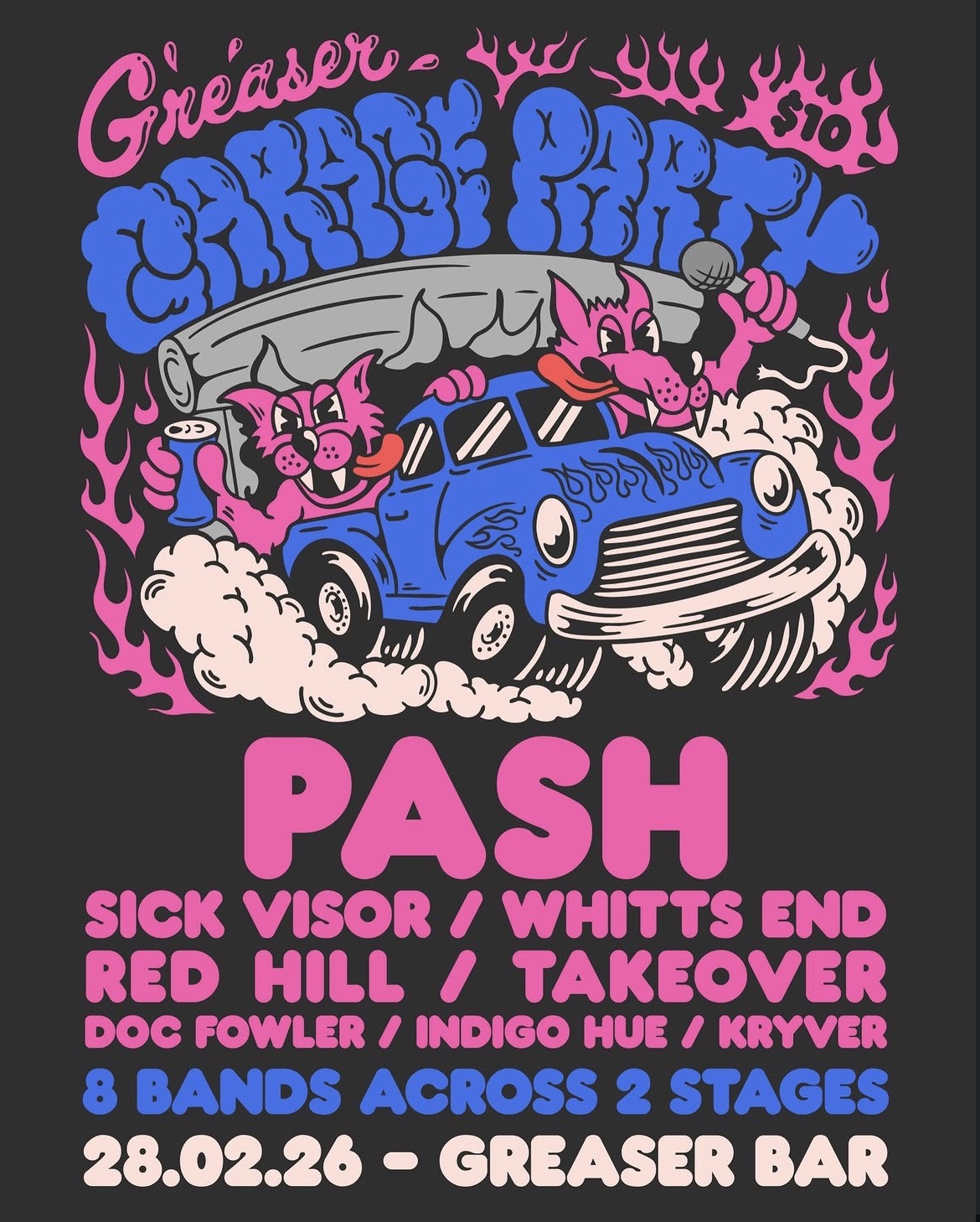 Greaser Garage Party ft. PASH, Sick Visor, Whitt’s End, Red Hill, Take Over, Doc Fowler, Indigo Hue and Kryver