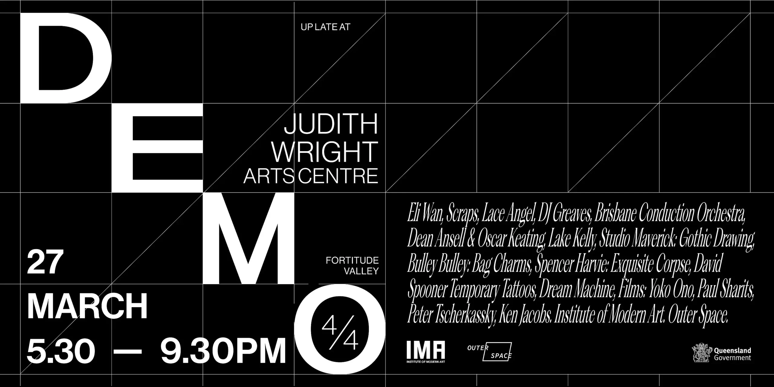 DEMO 4/4: Up Late at the Judith Wright Arts Centre ft. Eli Wan, Scraps, and Lace Angel plus performances from DJ Greaves, Brisbane Conduction Orchestra, Dean Ansell and Oscar Keating, and Lake Kelly (FREE ENTRY via registration)