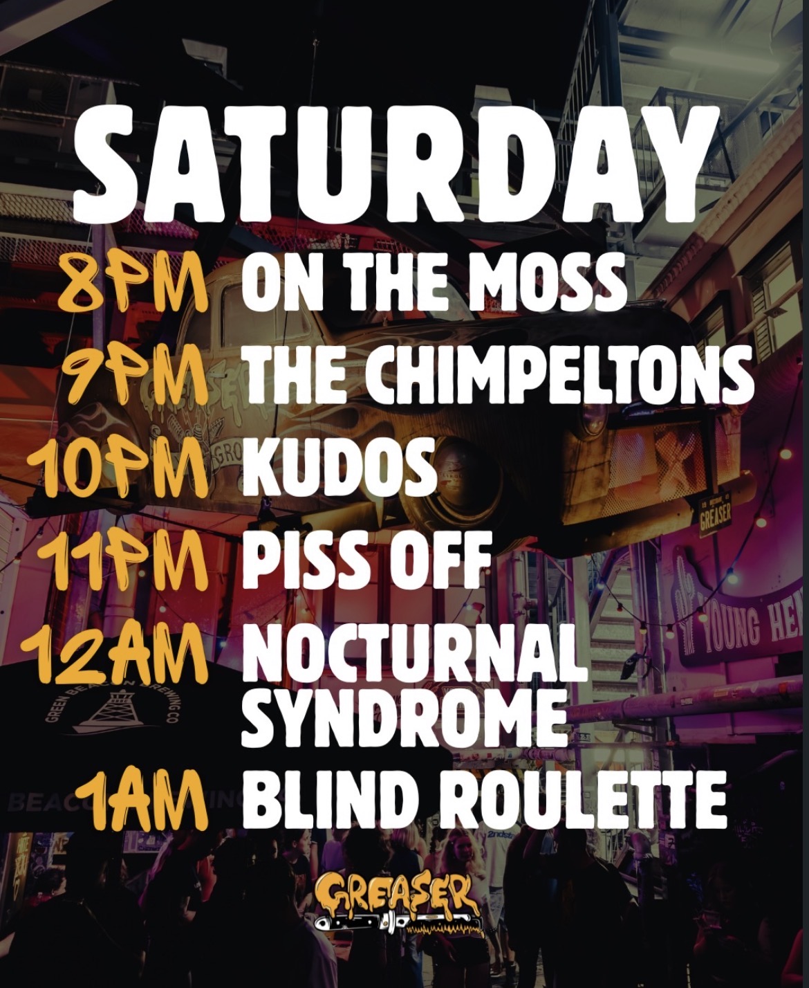 Blind Roulette + Nocturnal Syndrome + Piss Off + Kudos + The Chimpeltons + On The Moss (FREE ENTRY)