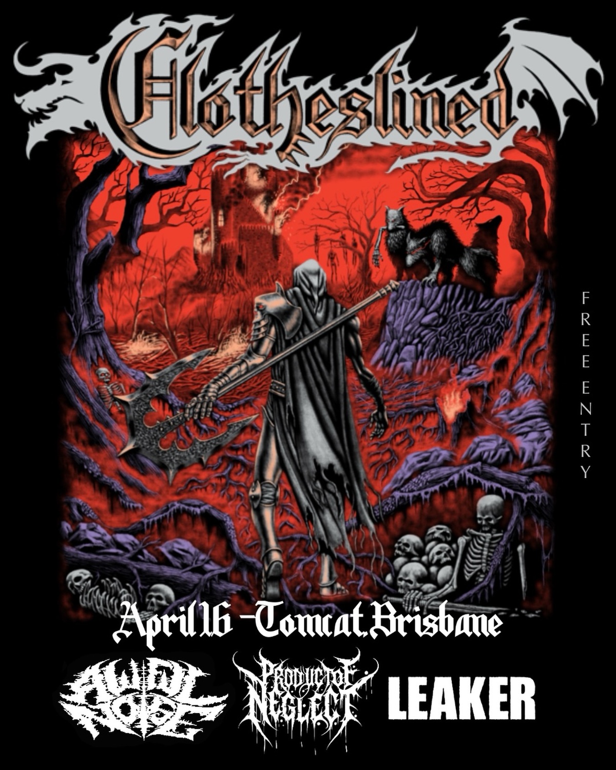 Clotheslined (VIC), Awful Noise, Product of Neglect, Leaker (FREE ENTRY)