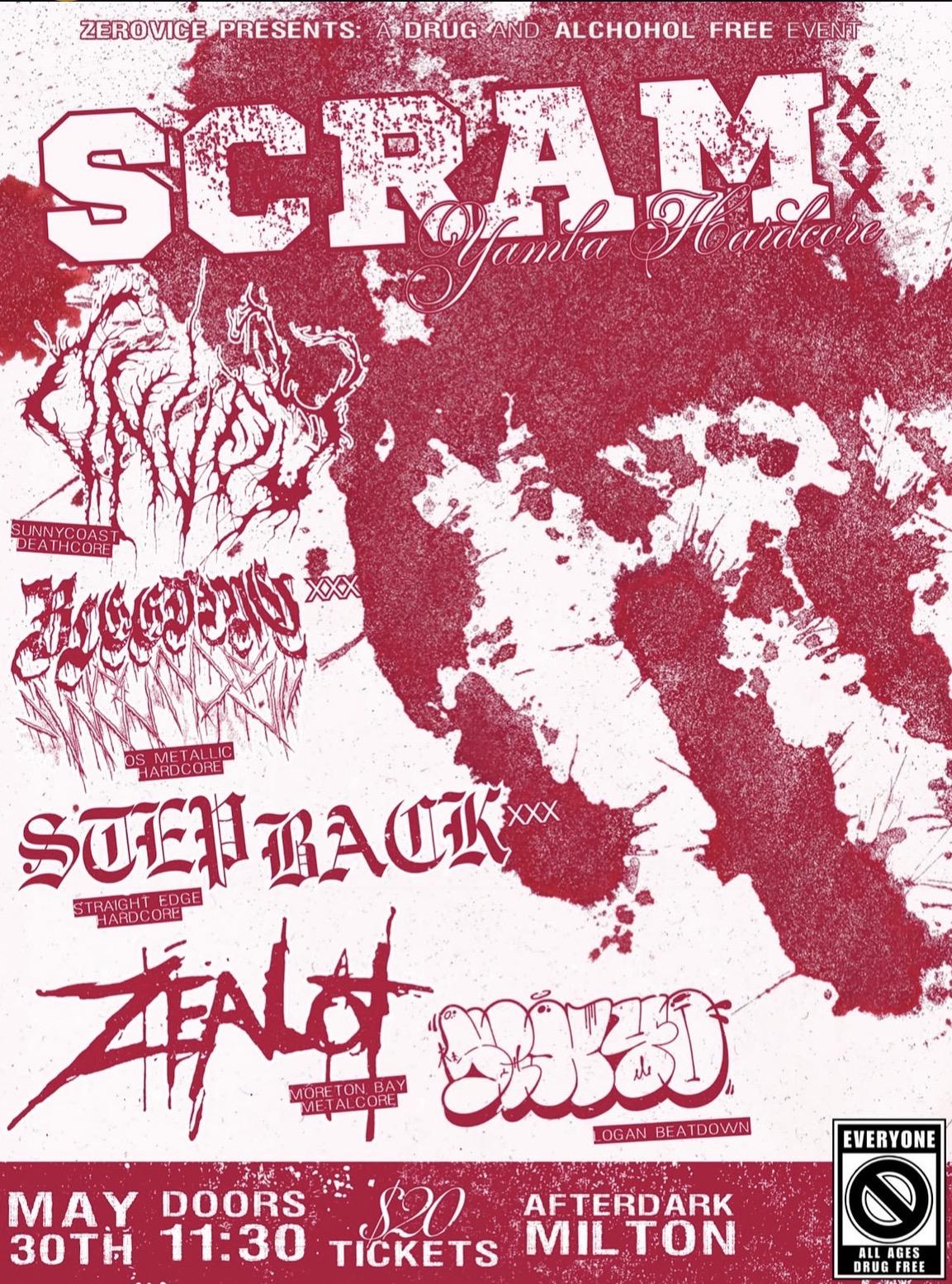 Scram (HARDCORE) + Onvoy (Deathcore) + Bleeding Wounds (Vintage Metallic Hardcore) + Zealot (Metalcore)  + Step back (Namba HXC) + Six forty (Beatdown)