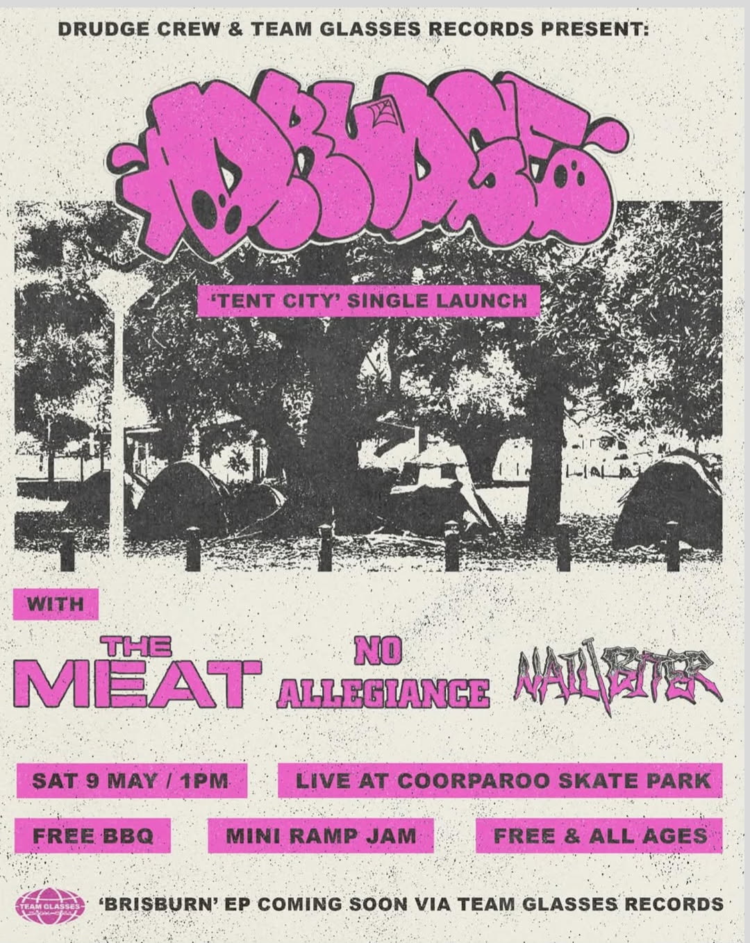Drudge Crew & Team Glasses records presents: Drudge, The Meat, No Allegiance, and Nailbiter (FREE ENTRY)