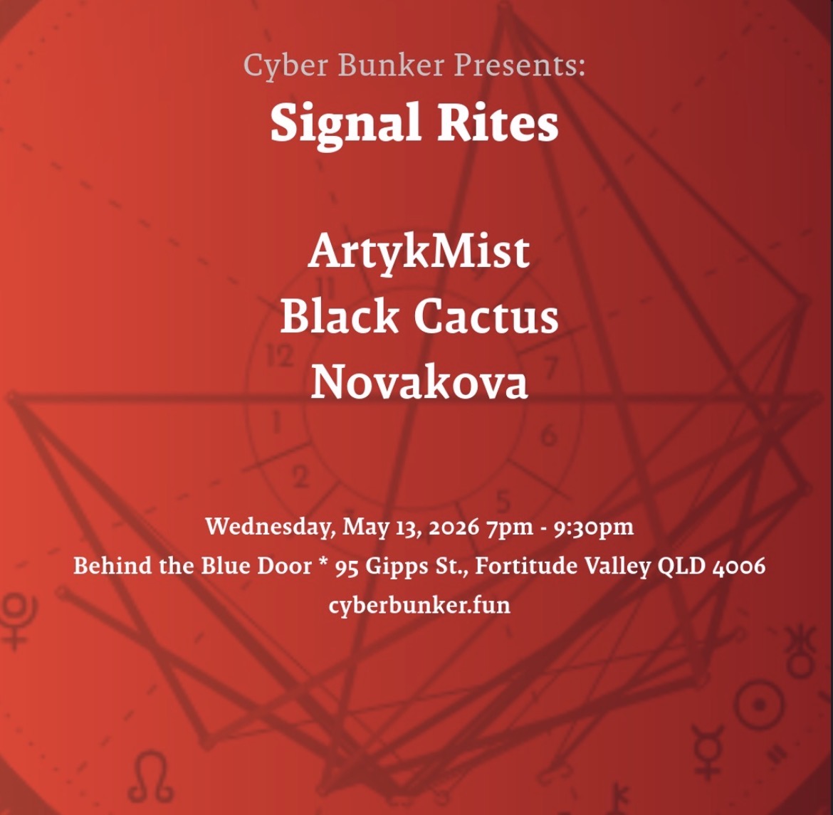 Cyber Bunker presents Signal Rites: ArtykMist + Black Cactus + Novakova