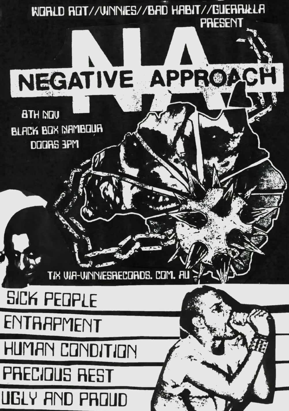 VINNIES TOURING & WORLDROT PRESENTS… Negative Approach, Sick People, Entrapment, Human Condition, Precious Rest and Ugly and Proud