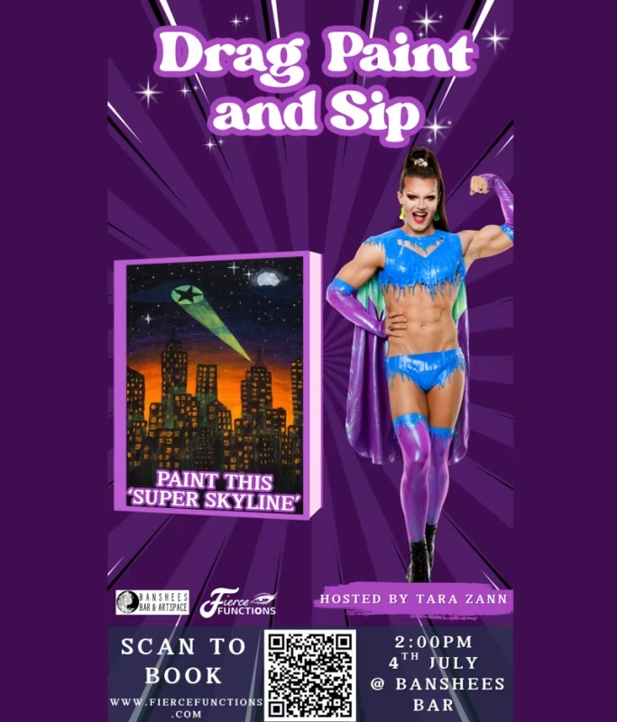 Banshees Bar Presents Drag Paint and Sip: Super Skyline with your fabulous host Tara Zann!
