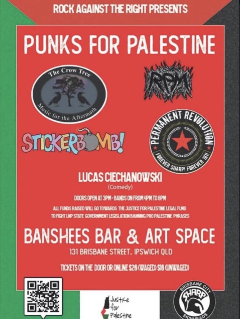 Rock Against The Right presents: Punks for Palestine with Stickerbomb, RPM, The Crow Tree, Permanent Revolution and Lucas Ciechanowski