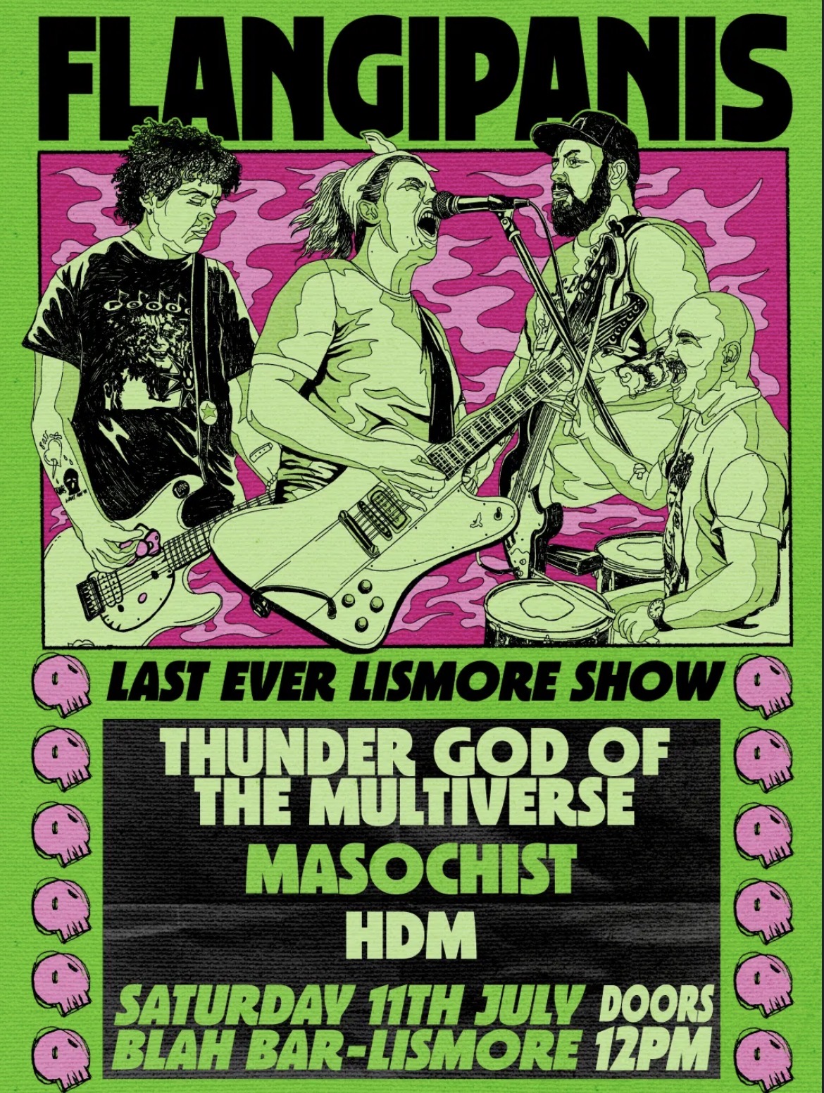 flangipanis ‘last ever lismore show’ with support from thunder god of the multiverse, masochist and hdm