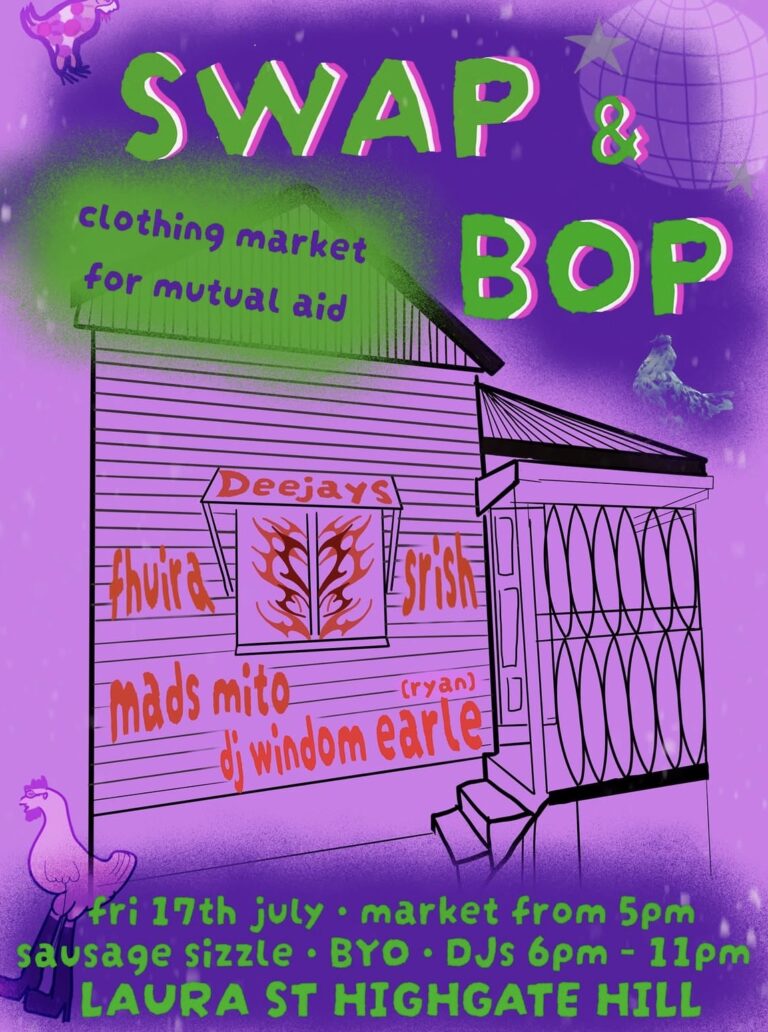 swap and bop: clothing market for mutual aid with dj’s fhuira, srish, mads milo and and wisdom earle (free entry)