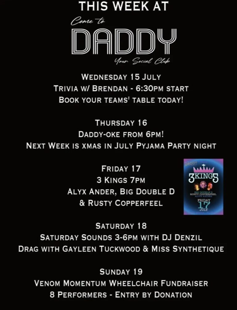 saturday sounds with dj denzil, drag with gayleen tuckwood and miss synthetique (free entry)