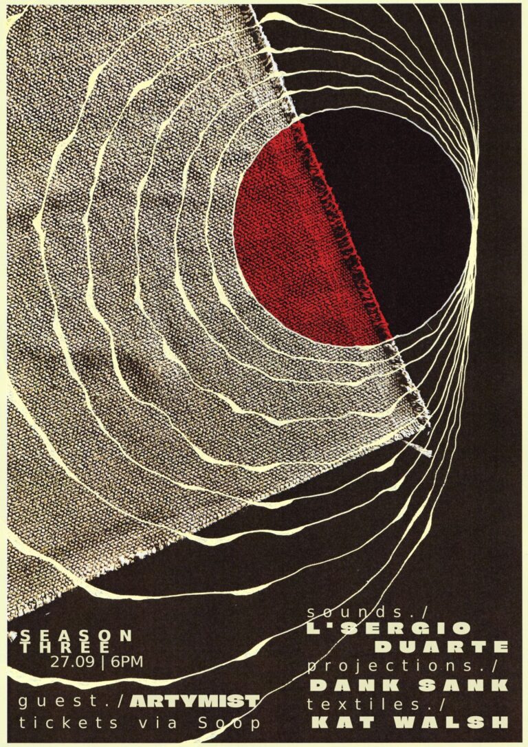 PLAN E | Sounds/ Projections/ Textiles [LIVE] Immersive multi-disciplines experience. Featuring L'Sergio Duarte (Multiple Instruments) / Dank Sank (Overhead Projectors) / Kat Walsh (Sew Machine). Guest Artykmist