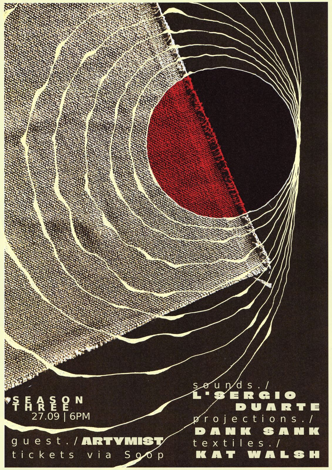 PLAN E | Sounds/ Projections/ Textiles [LIVE] Immersive multi-disciplines experience. Featuring L'Sergio Duarte (Multiple Instruments) / Dank Sank (Overhead Projectors) / Kat Walsh (Sew Machine). Guest Artykmist