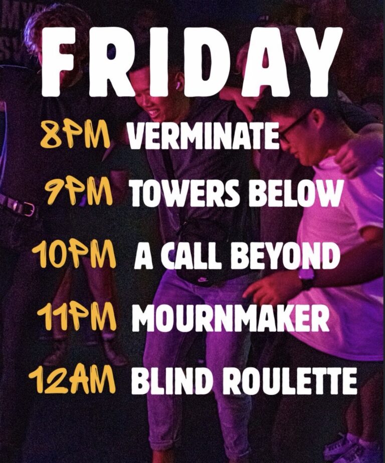 Blind Roulette, Mournmaker, A Call Beyond, Towers Below and Verminate (Free)